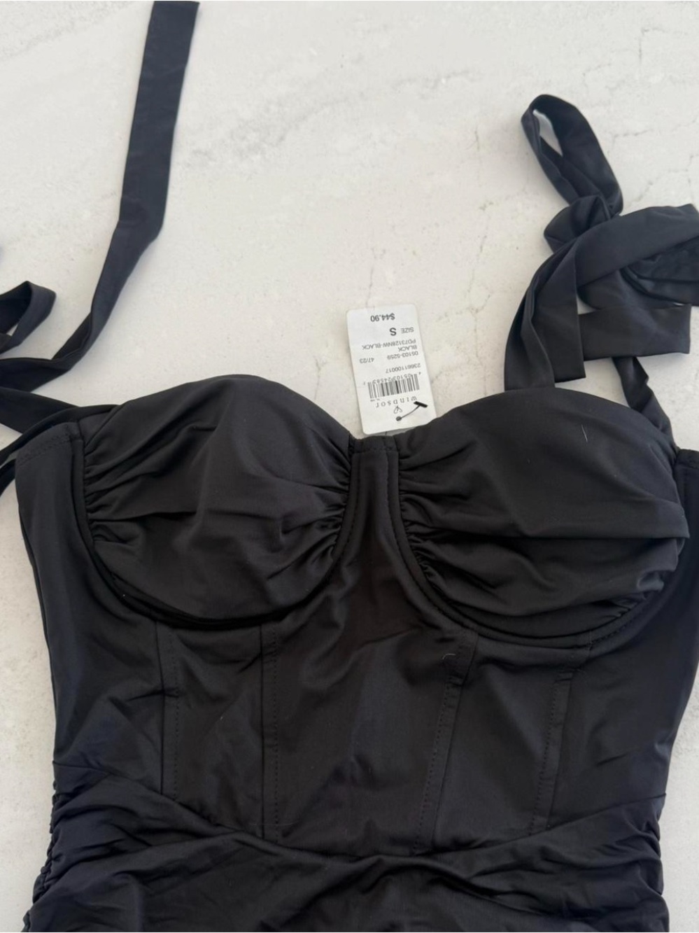 Windsor Black Ruched Mini Dress with Tie Straps - Picture 3 of 4